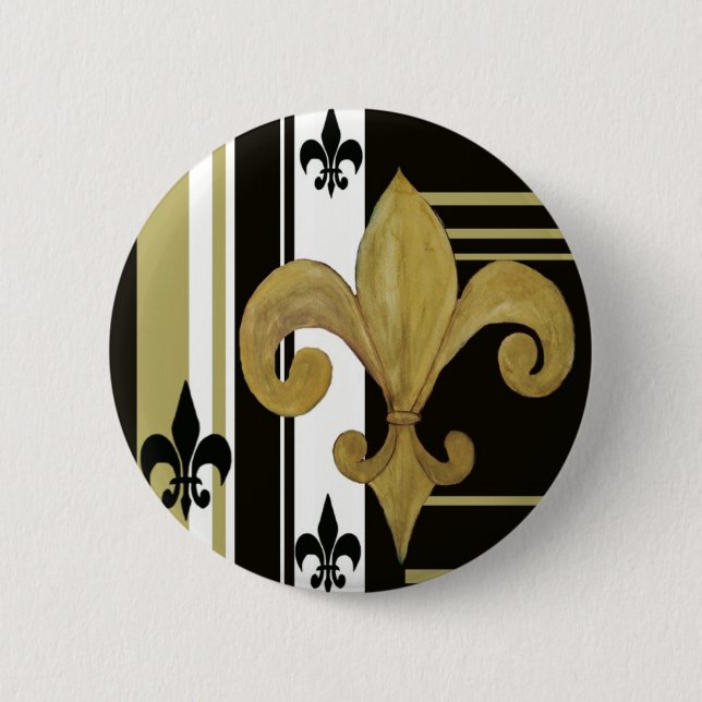 Saints Black and Gold Fleur de lis 2 Inch Round Button (Front)