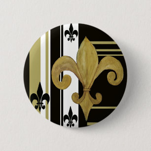 Saints Black and Gold Fleur de lis 2 Inch Round Button