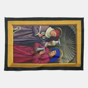 Saints Cosmas and Damian by Jean Bourdichon Kitchen Towel