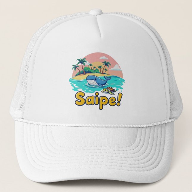 Saipe Tonga Off grid Pacific island whale turtle Trucker Hat (Front)