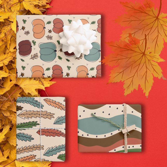 Saison d'automne emballage papier pack 1 (Autumn Season abstract retro wrapping paper set)