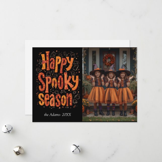 Saison éffrayante, Halloween Famille Photo Carte d (Devant/Arrière en situation)