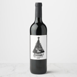 Saison Noël Vin Étiquette | Main dessinée