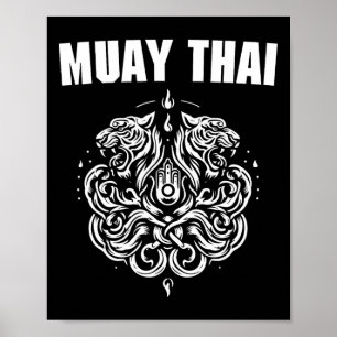 Sak Yant Muay Thai Art Tattoo Twin Tiger Kickboxin Poster