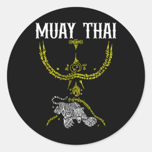 Sak Yant Muay Thai Kickboxing Tiger Tattoo Asian C Classic Round Sticker