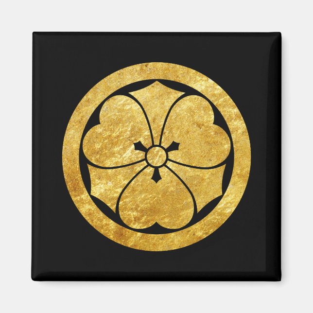 Sakai Mon Japanese samurai clan faux gold on black Magnet (Front)