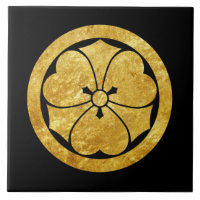 Sakai Mon Japanese samurai clan faux gold on black