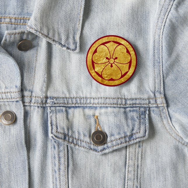 Sakai Mon Japanese samurai clan faux gold on red 2 Inch Round Button (In Situ)