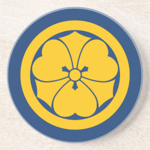 Sakai Mon Japanese samurai clan yellow on blue Coaster