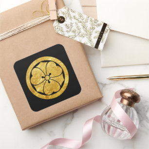Sakai Mon Japanese samurai faux gold on black Square Sticker