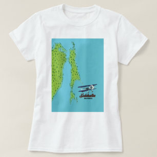 Sakhalin Russia vintage style travel poster map T-Shirt