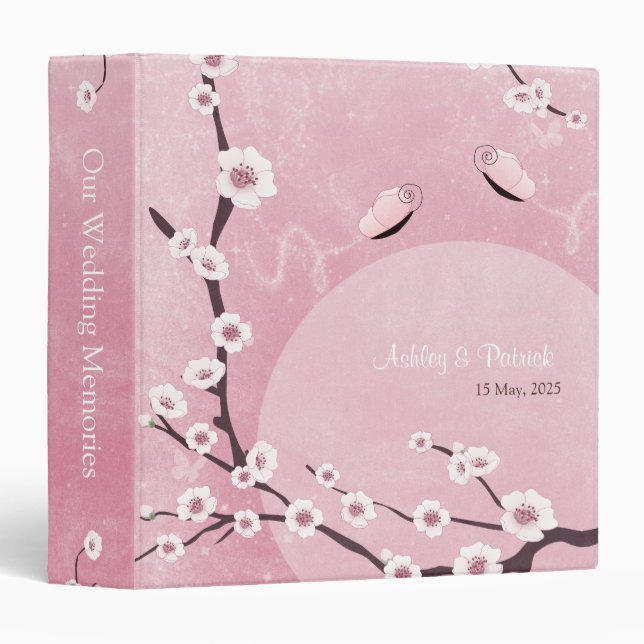 Sakura and Love Butterflies Wedding Photo Album Binder (Front/Spine)
