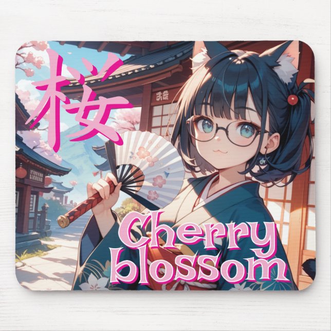 Sakura and Nekomimi no Shojo and Sensu Mouse Pad (Front)