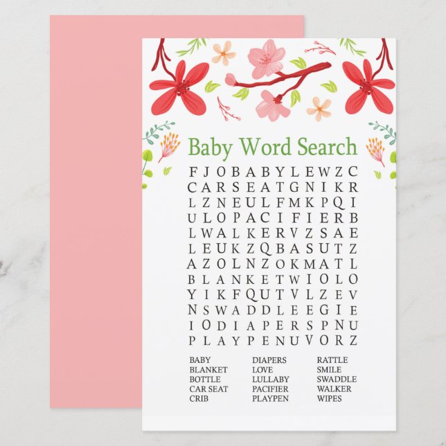Sakura Baby Shower Word Search Game (Front/Back)