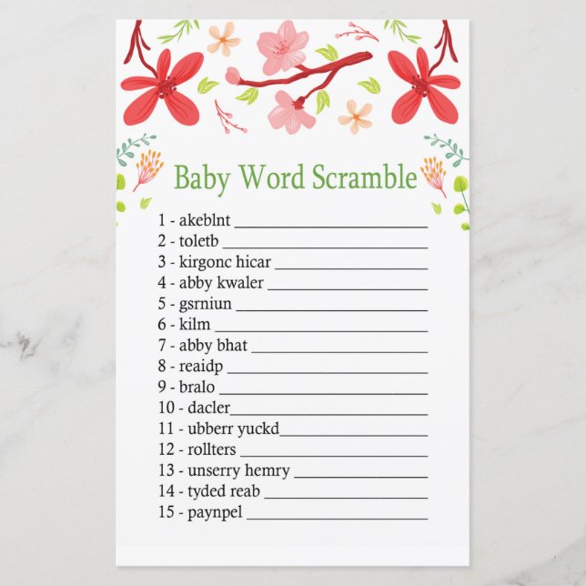 Sakura Baby word scramble game (Front)