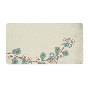 Sakura bleu vintage fleurit l'étiquette d'Avery
