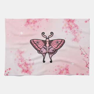 Sakura Bliss, Pink Moth, Sakura Background Kitchen Towel