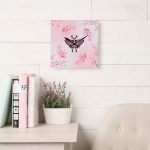 Sakura Bliss, Pink Moth, Sakura Background Square Wall Clock
