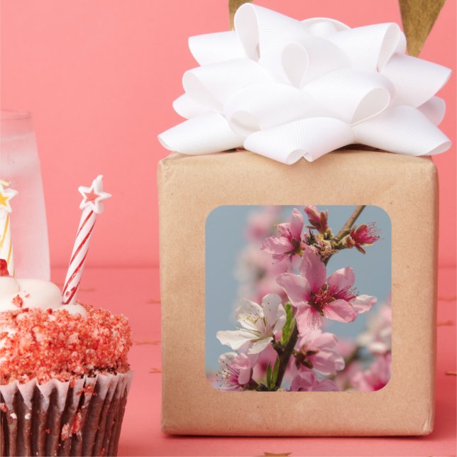 Sakura Blossom Against Blue Sky Square Sticker (Party)