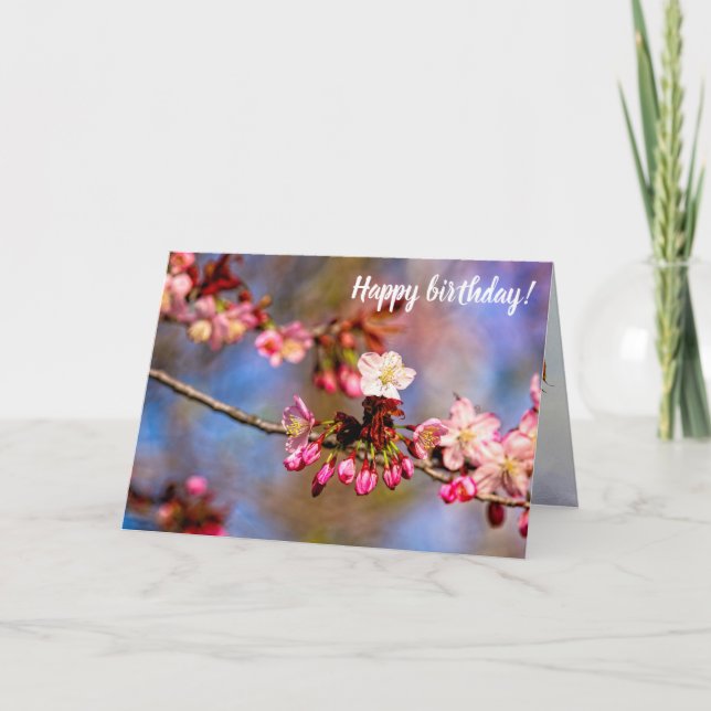 Sakura Blossom And Purple Buds On A Sunny Day Card (Front)
