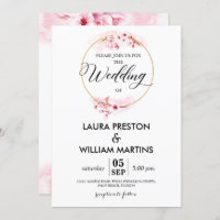 Sakura Blossom Floral Wreath Wedding Invitation