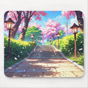Sakura Blossom Path PastelLandscape Anime Mousepad