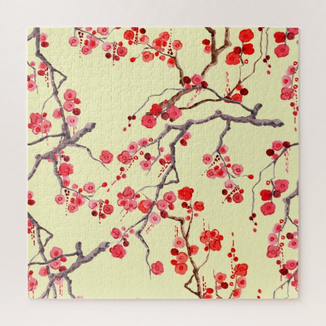 Sakura Blossom Watercolor Seamless Pattern Jigsaw Puzzle (Vertical)