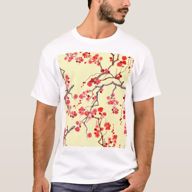 Sakura Blossom Watercolor Seamless Pattern T-Shirt (Front)