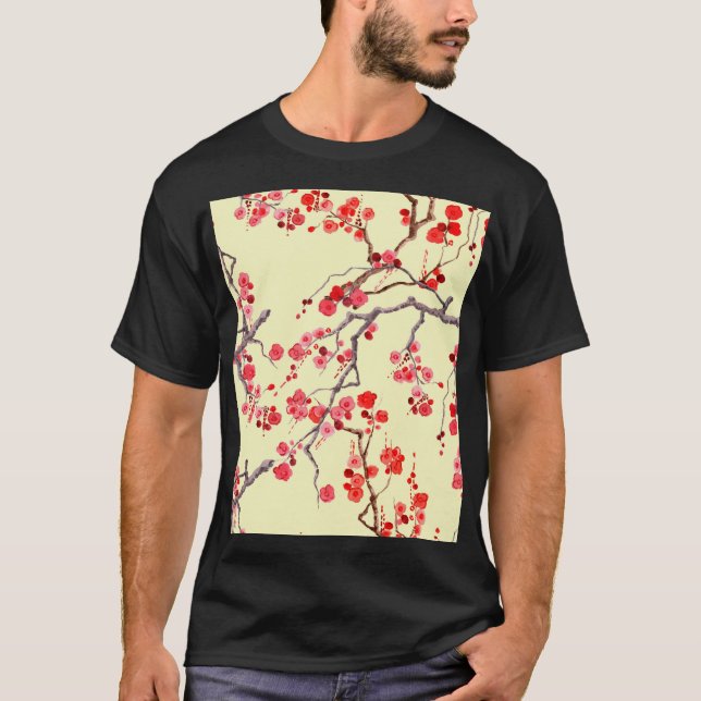 Sakura Blossom Watercolor Seamless Pattern T-Shirt (Front)
