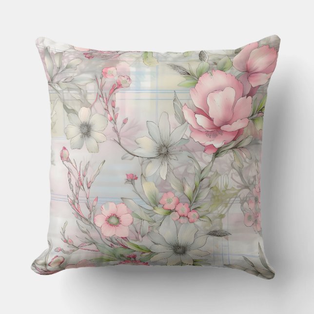 Sakura Blush Serenade Botanical Throw Pillow (Front)