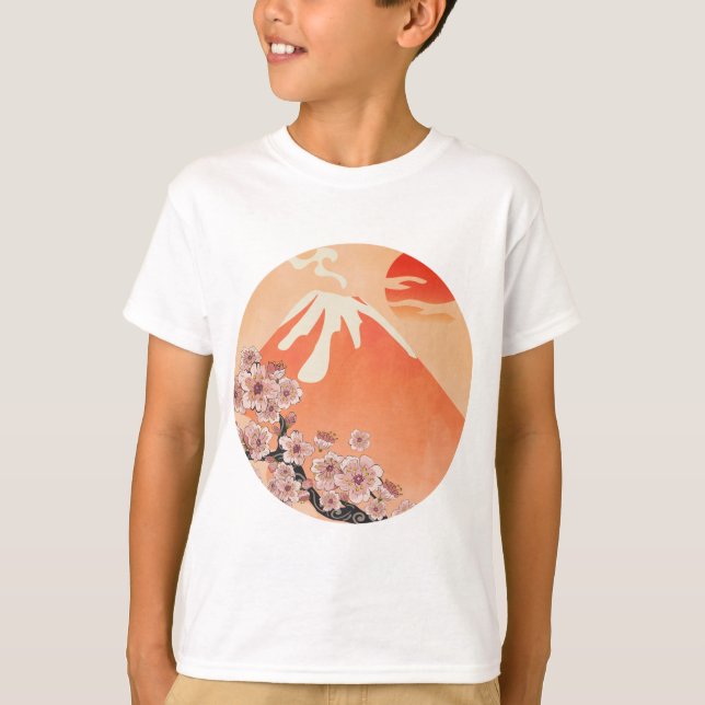 Sakura branch and volcano T-Shirt (Front)