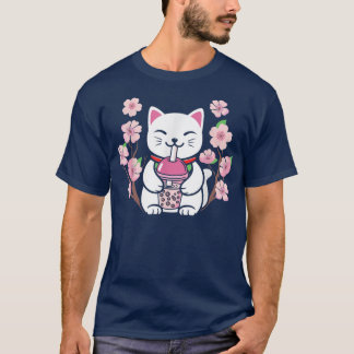 Sakura Cat Boba Tea Bubble Tea Anime Kawaii Neko  T-Shirt