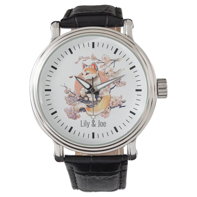 Sakura cat | Japanesee Anime Style Customizable Watch (Front)