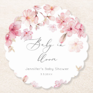 Sakura cherry blossom baby in bloom baby shower paper coaster