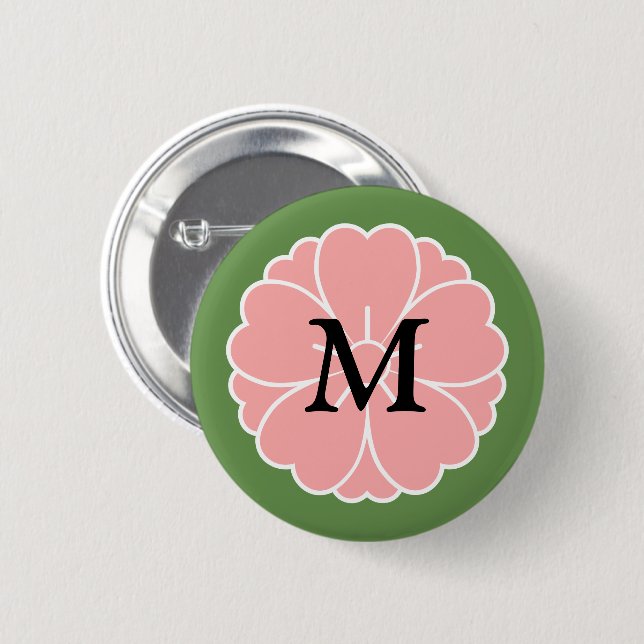 Sakura Cherry Blossom Crest: Monogram 2 Inch Round Button (Front & Back)