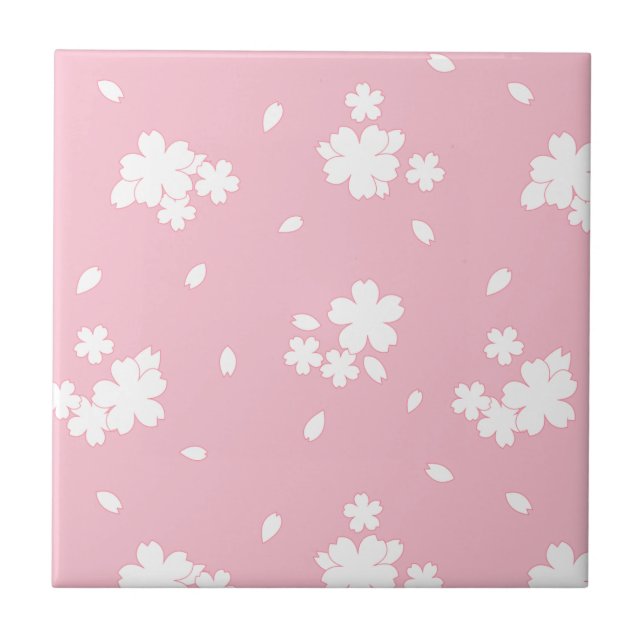 Sakura Cherry Blossom Flower Pattern Tile (Front)