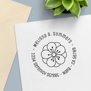 Sakura Cherry Blossom Flower Round Address Self-inking Stamp