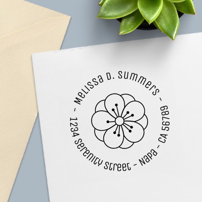Sakura Cherry Blossom Flower Round Address Self-inking Stamp (Creator Uploaded)