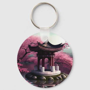 Sakura Cherry Blossom Garden Shrine Pond Japanese Keychain
