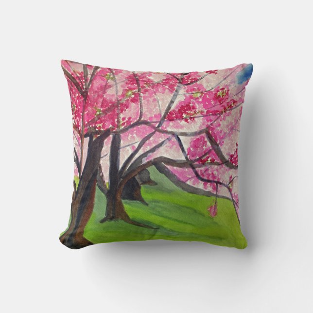 Sakura Cherry Blossom Japanese Art Throw Pillow (Front)