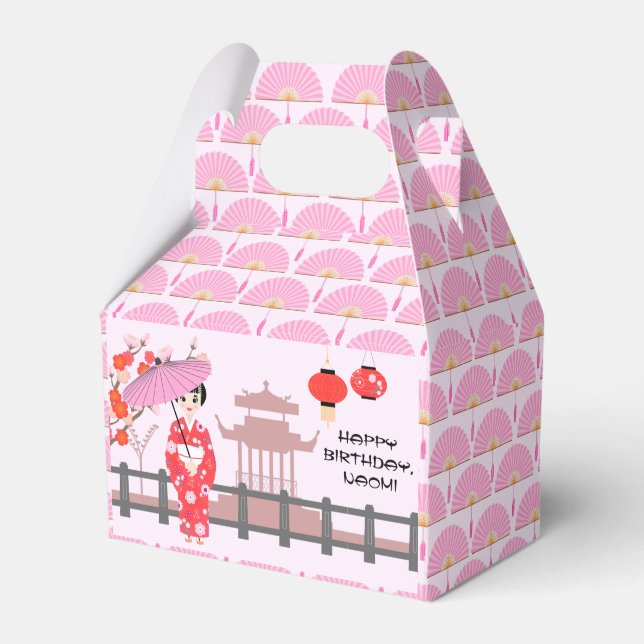 Sakura Cherry Blossom Japanese Girl Birthday Party Favor Box (Front Side)