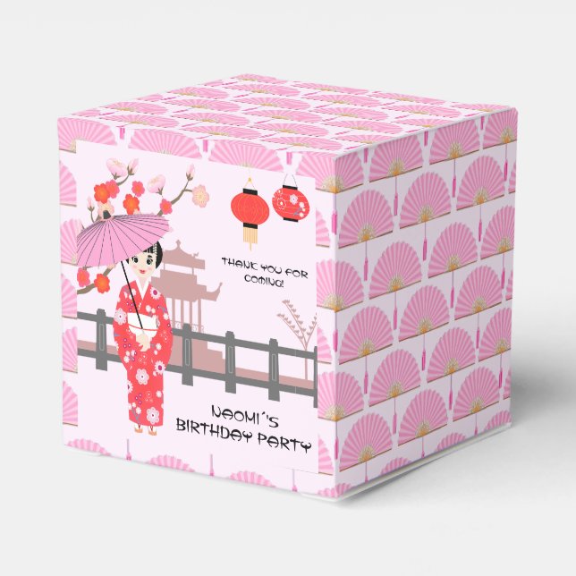 Sakura Cherry Blossom Japanese Girl Birthday Party Favor Box (Back Side)