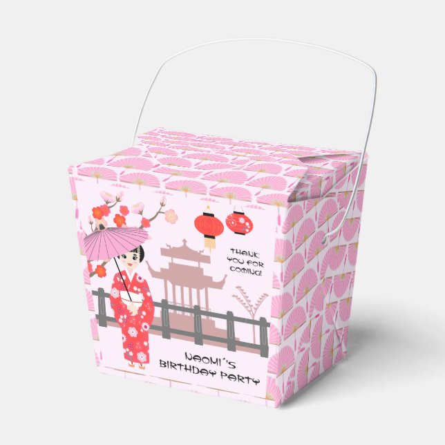 Sakura Cherry Blossom Japanese Girl Birthday Party Favor Box (Front Side)