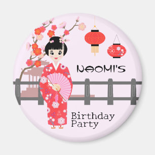 Sakura Cherry Blossom Japanese Girl Birthday Party Magnet