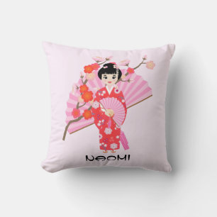 Sakura Cherry Blossom Japanese Girl Birthday Party Throw Pillow