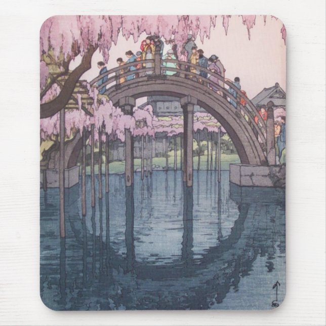 Sakura Cherry Blossom, Kameido River Bridge Japan Mouse Pad (Front)