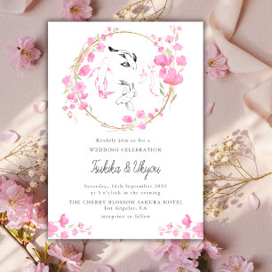 Sakura Cherry Blossom Koi Fish Japanese Wedding Invitation