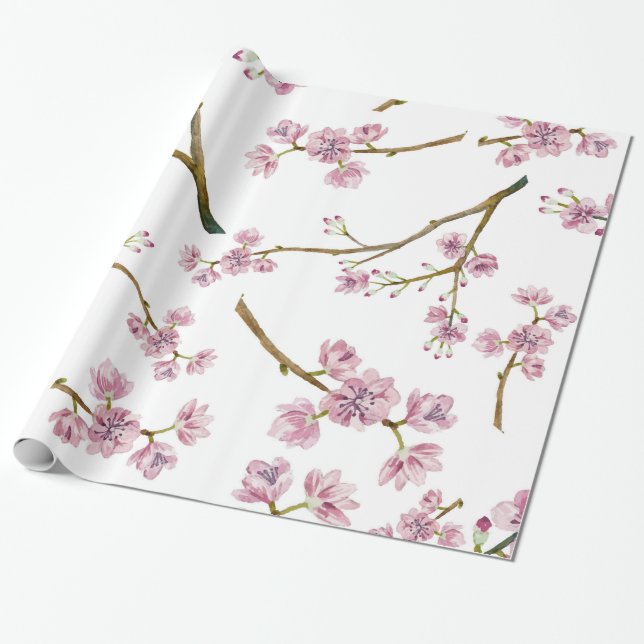 Sakura Cherry Blossom Print Wrapping Paper (Unrolled)