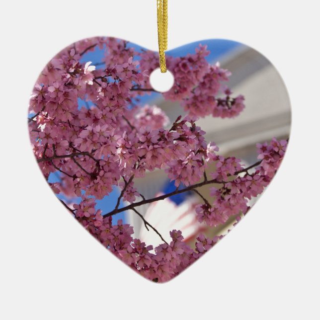 Sakura Cherry Blossoms Americana Ceramic Ornament (Front)