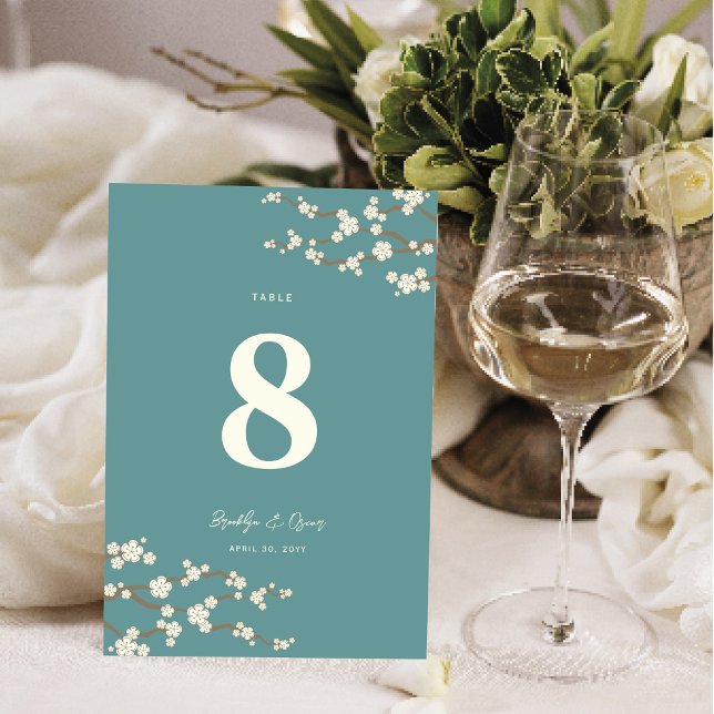 Sakura Cherry Blossoms Asian Wedding Table Number (Ivory White/Cream Sakura Cherry Blossoms Elegant Asian Wedding Table Number Card @ fat_fa_tin)